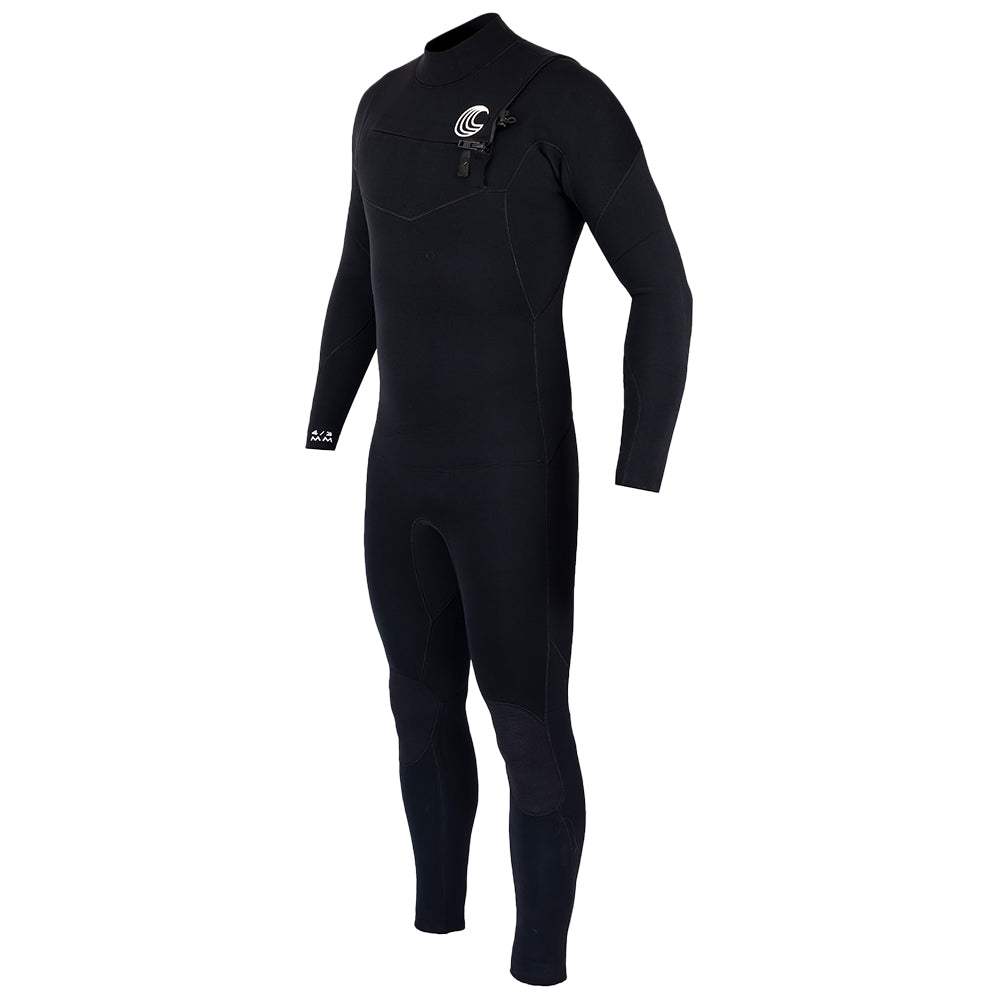 Mens Premium 4/3 Chest Zip Surf Wetsuit (Black)