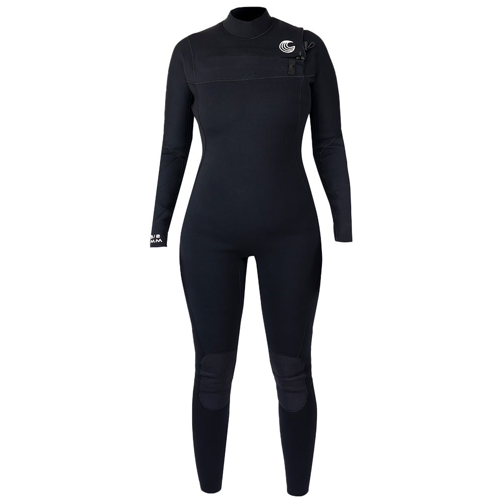 Womens Insulated 3/2 Chest Zip Surf Wetsuit (Black)