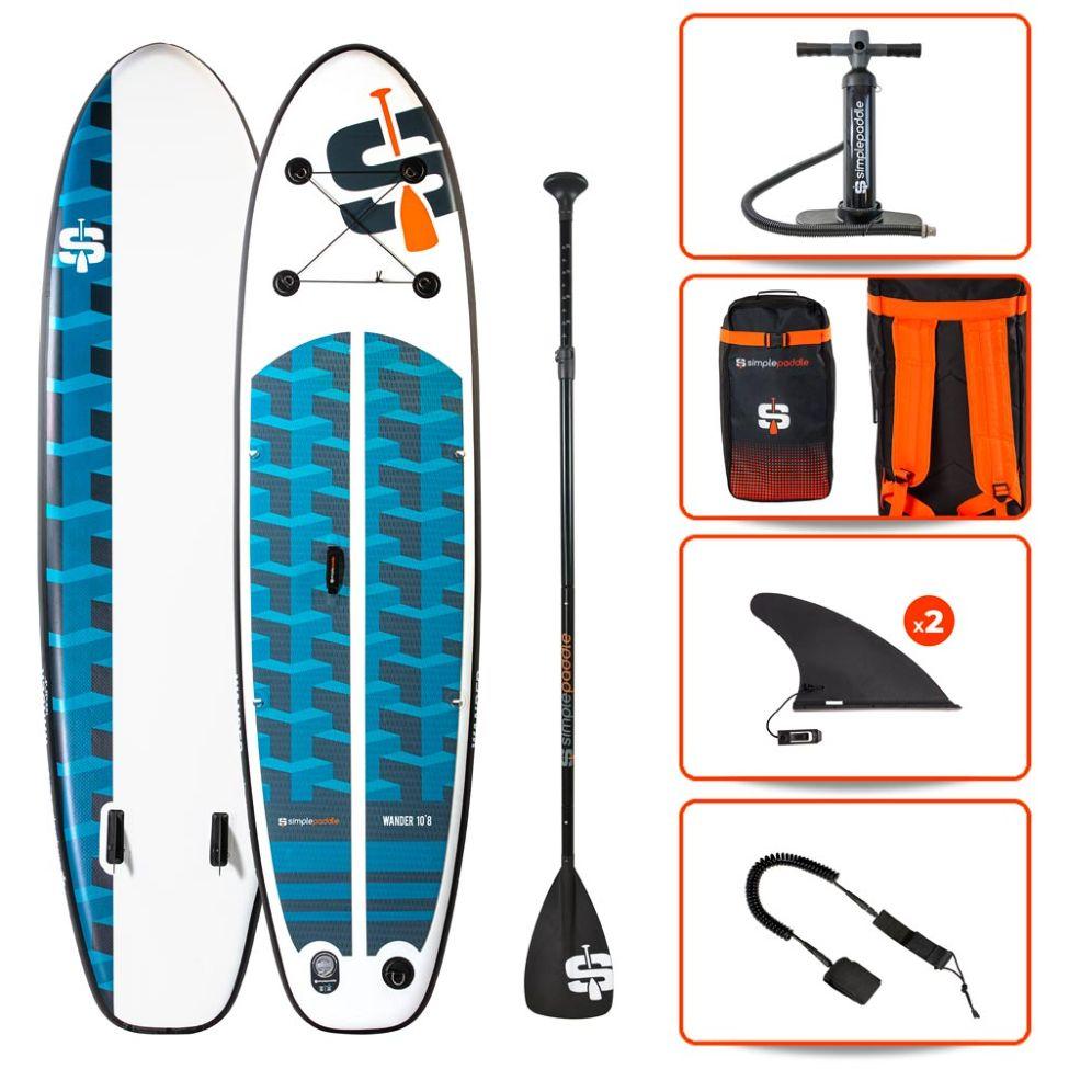 Simple Paddle - Wander 10'8" SUP Package (White/Blue)