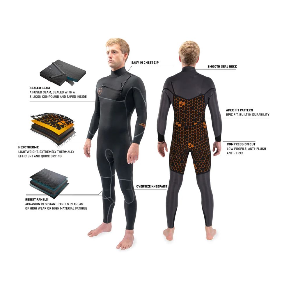 Dakine Mens Cyclone Chest Zip Full 4/3mm Hooded Wetsuit (Black)