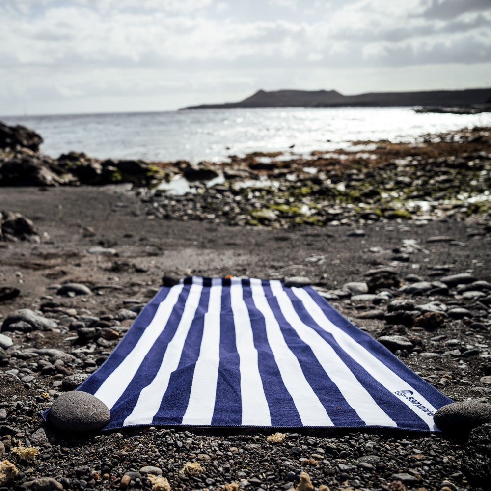 Samphire Stripes Quick Dry Beach Towel (Atlantis Navy)