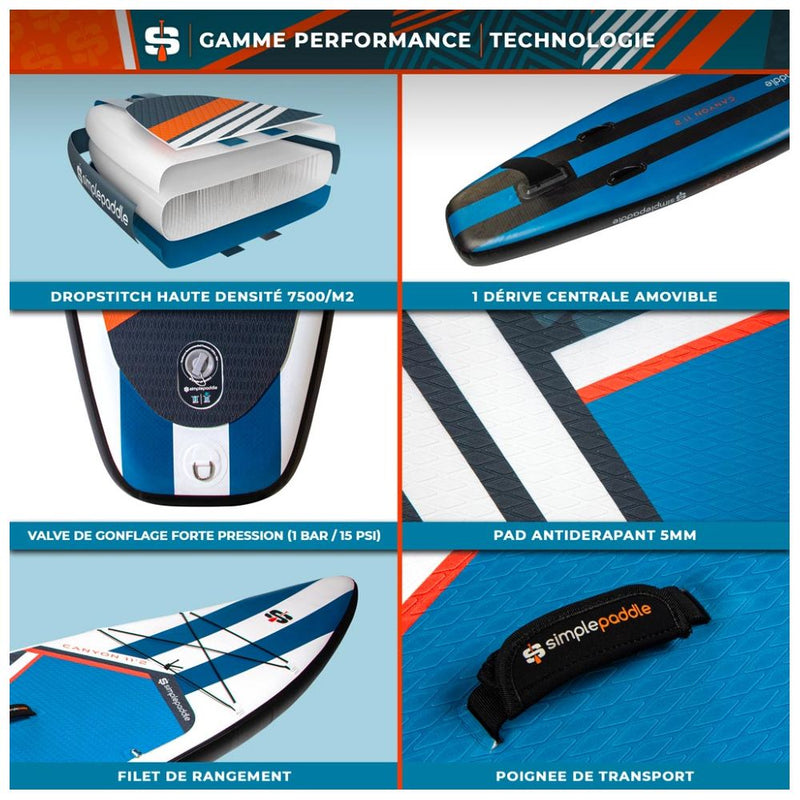 SUP Warehouse - Simple Paddle-Canyon 11'2" Inflatable SUP Package (Blue/White)