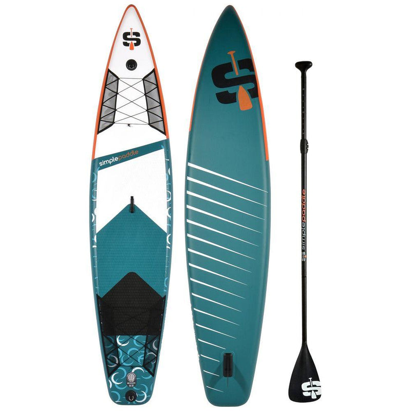 SUP Warehouse - Simple Paddle - Race 12' Inflatable SUP Package (Blue/White/Orange)