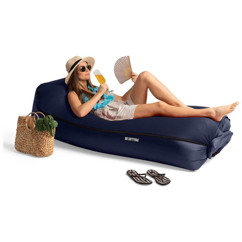 Inflatable Lounger With Cover (Navy Blue)